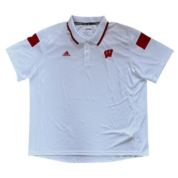 adidas Other - Wisconsin Badgers Polo Shirt Mens XL White Red Adidas Climalite Short Sleeve